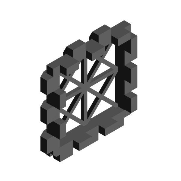 Front 3D Frame with modular design, pegs in two dimensions, and corner divot for easy disassembly